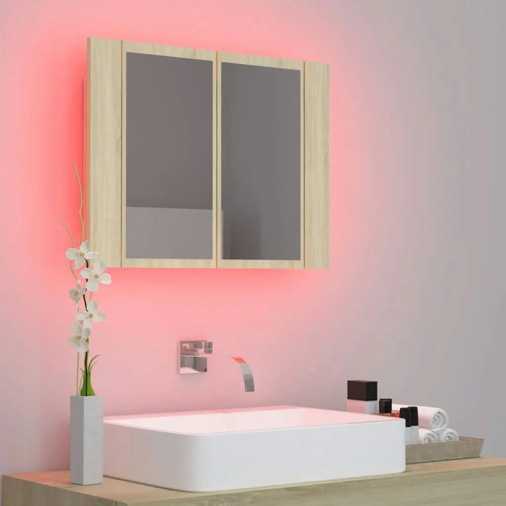 LED Bathroom Mirror Cabinet Sonoma Oak 60x12x45 cm Acrylic 804959