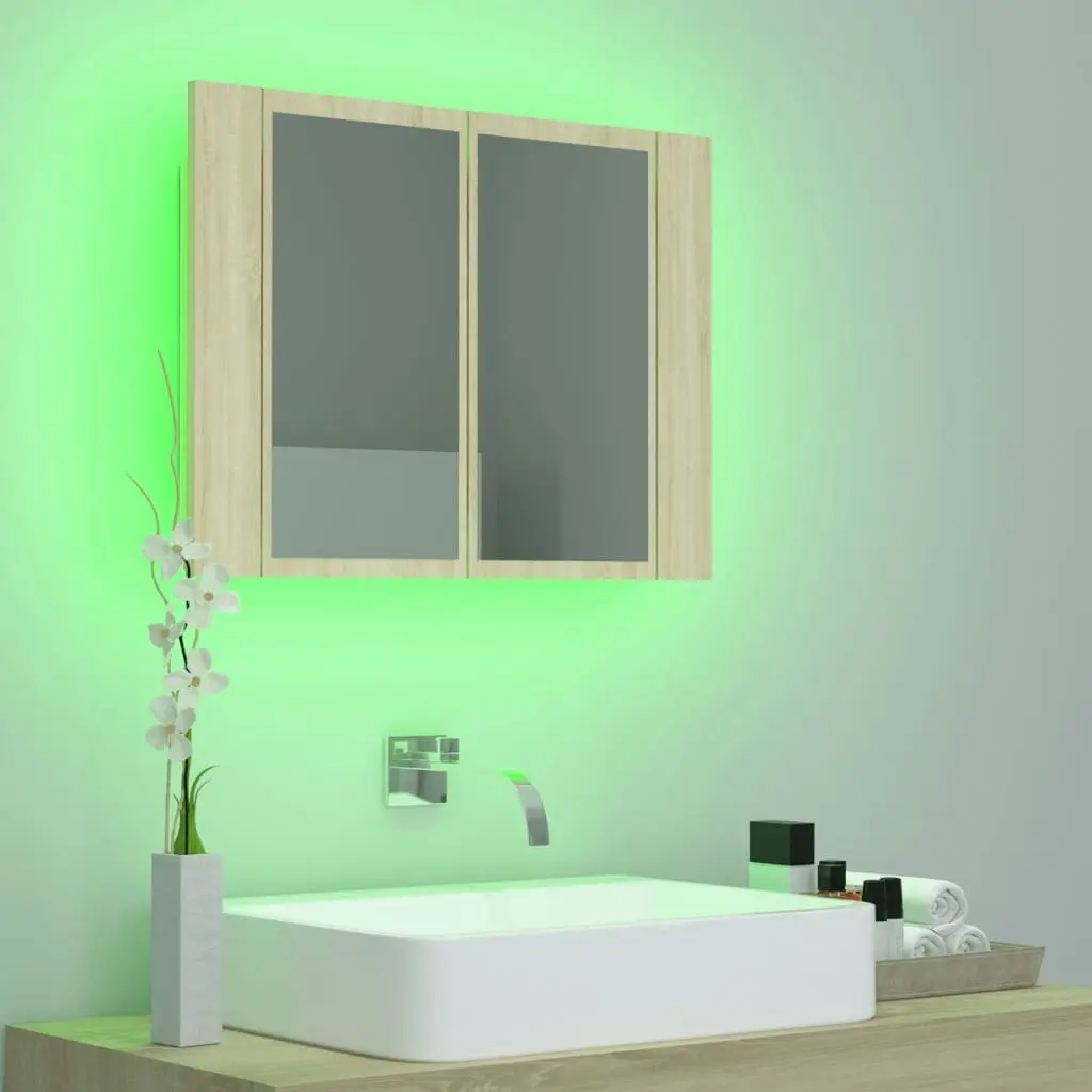 LED Bathroom Mirror Cabinet Sonoma Oak 60x12x45 cm Acrylic 804959