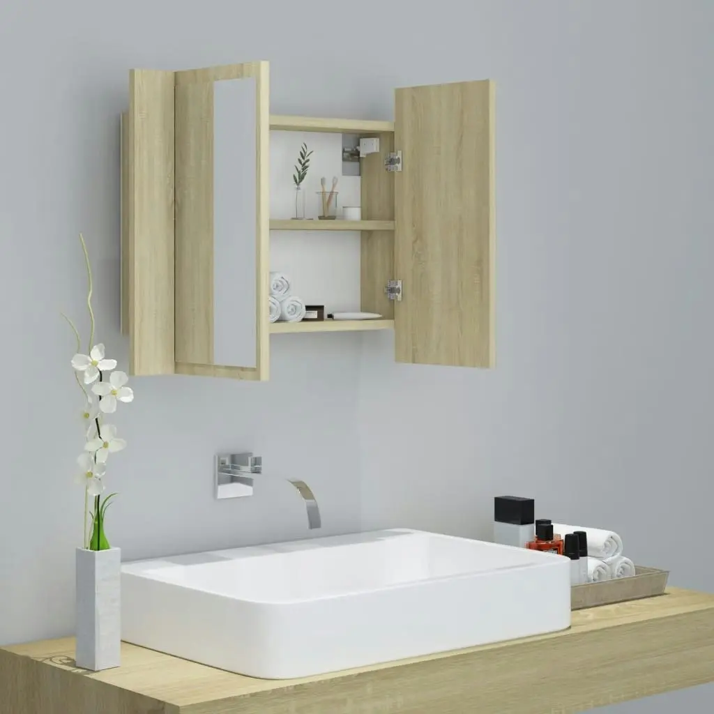 LED Bathroom Mirror Cabinet Sonoma Oak 60x12x45 cm Acrylic 804959