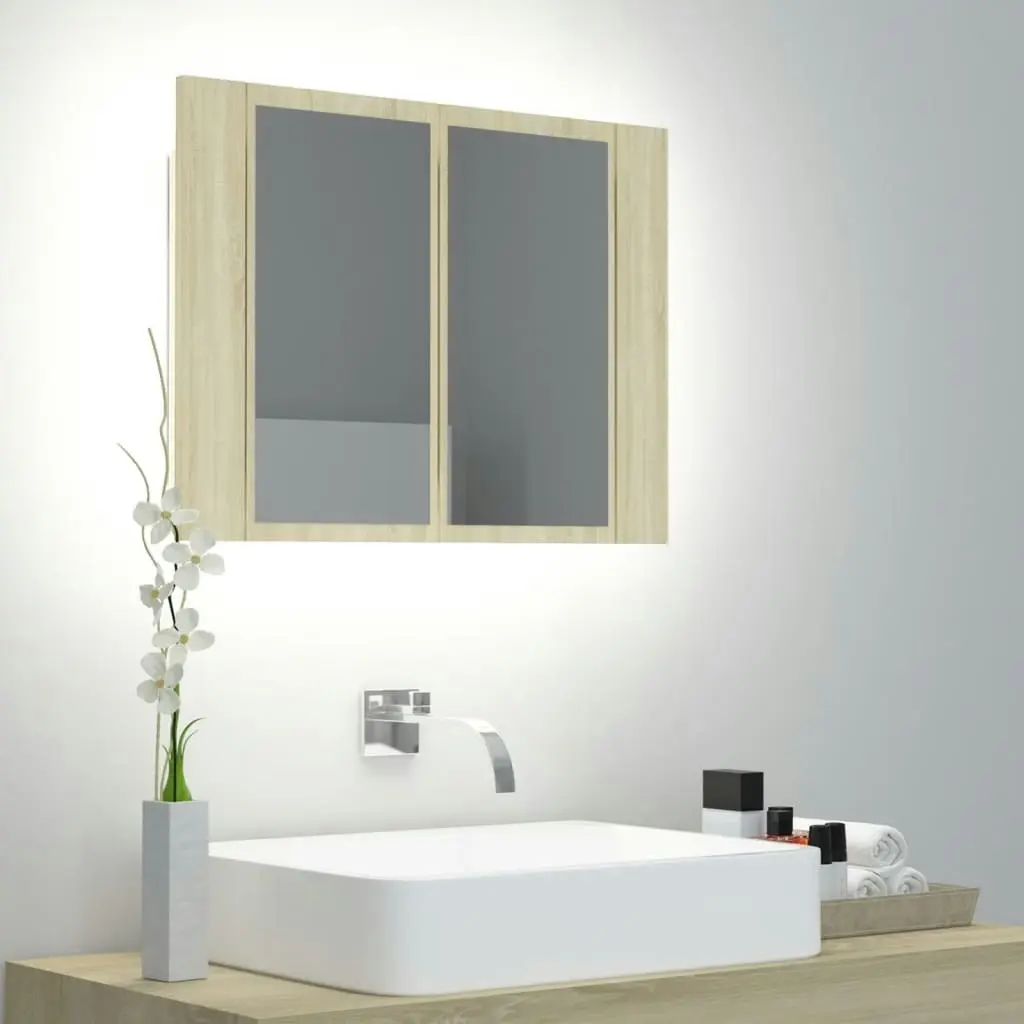 LED Bathroom Mirror Cabinet Sonoma Oak 60x12x45 cm Acrylic 804959