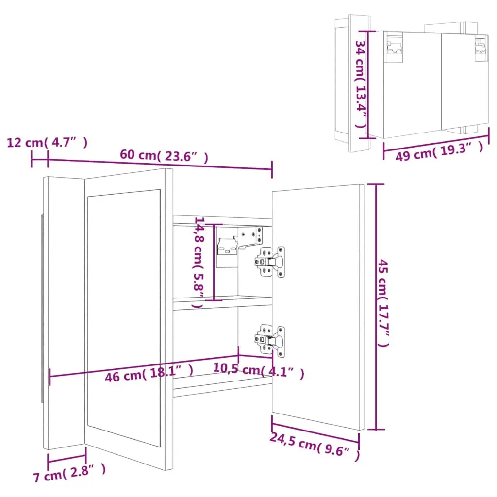 LED Bathroom Mirror Cabinet Sonoma Oak 60x12x45 cm Acrylic 804959