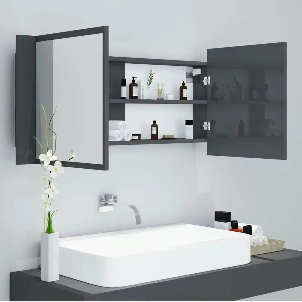 LED Bathroom Mirror Cabinet High Gloss Grey 100x12x45 cm Acrylic 804987