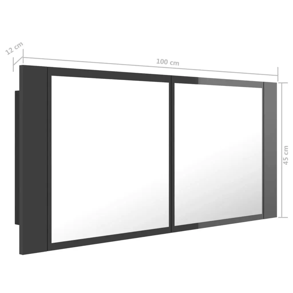 LED Bathroom Mirror Cabinet High Gloss Grey 100x12x45 cm Acrylic 804987