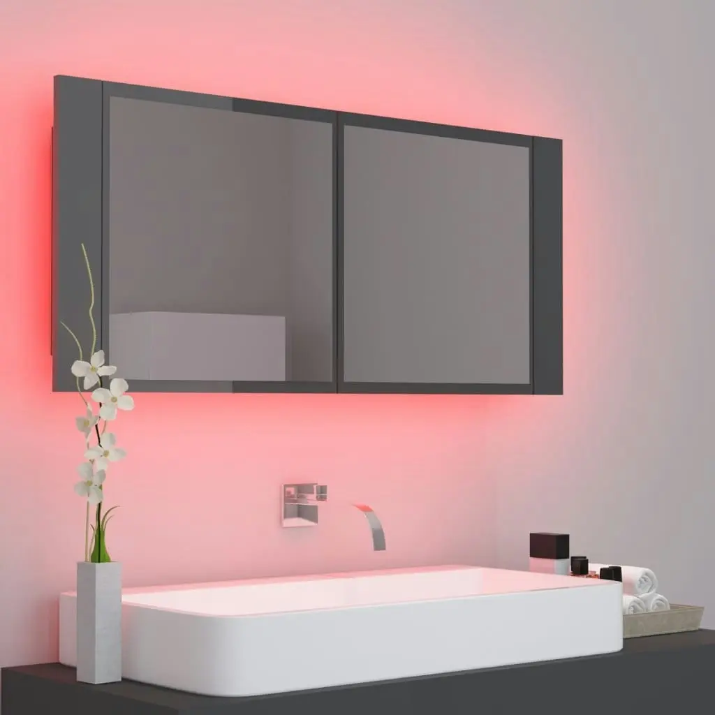 LED Bathroom Mirror Cabinet High Gloss Grey 100x12x45 cm Acrylic 804987