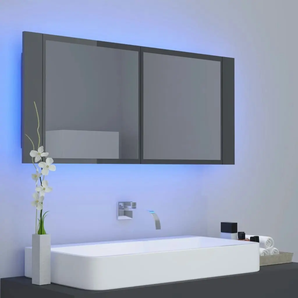 LED Bathroom Mirror Cabinet High Gloss Grey 100x12x45 cm Acrylic 804987