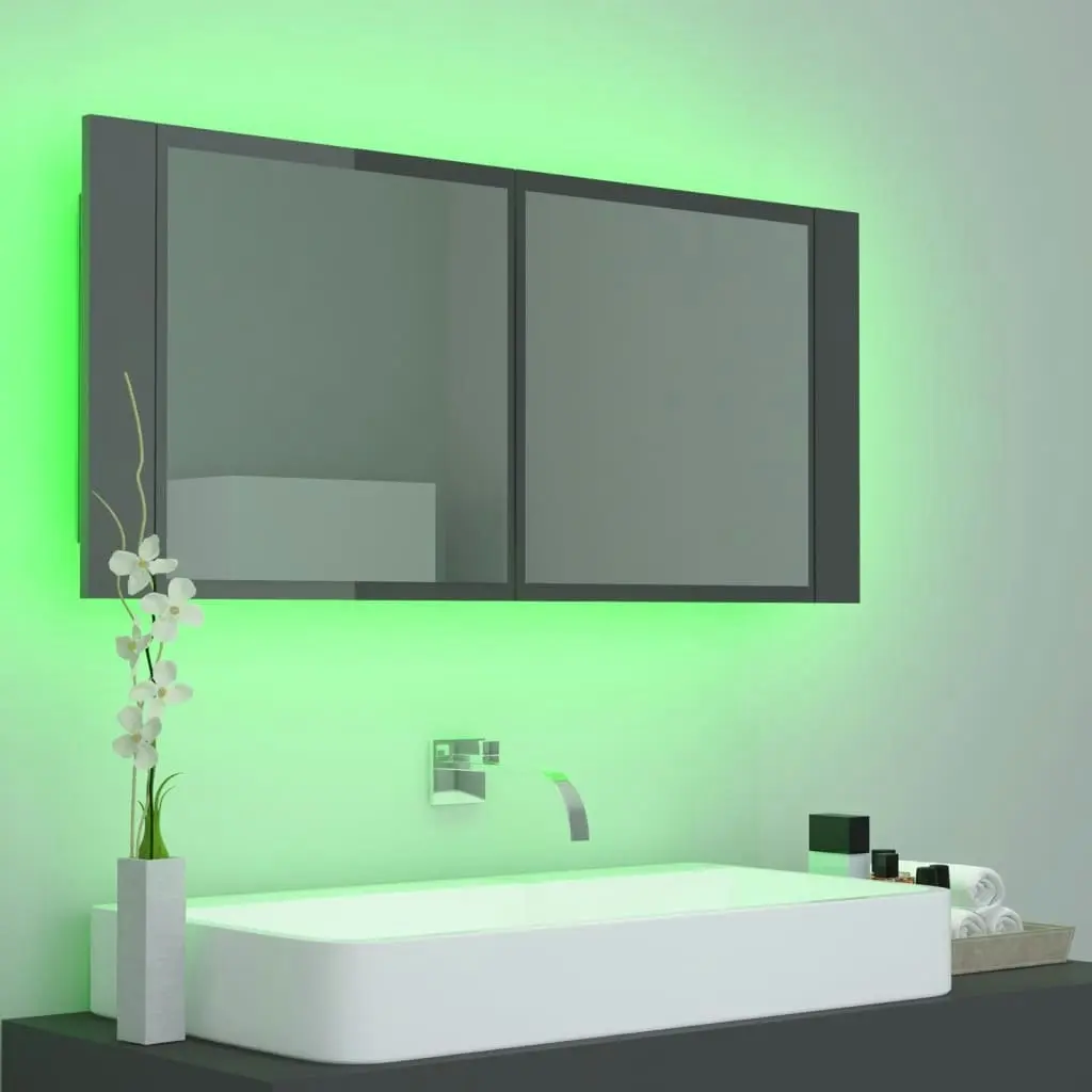 LED Bathroom Mirror Cabinet High Gloss Grey 100x12x45 cm Acrylic 804987