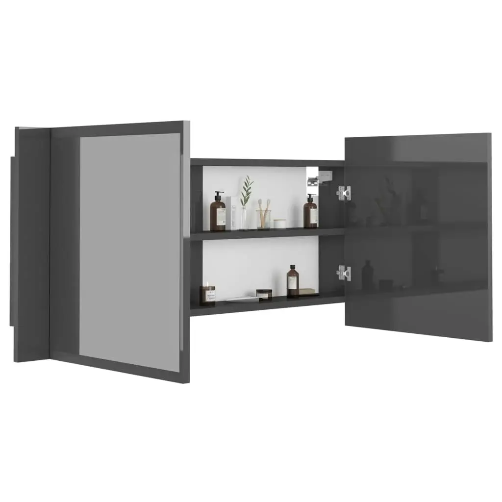 LED Bathroom Mirror Cabinet High Gloss Grey 100x12x45 cm Acrylic 804987