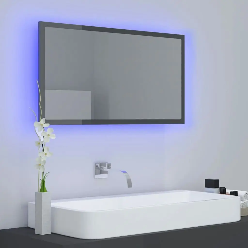 LED Bathroom Mirror High Gloss Grey 80x8.5x37 cm Acrylic 804931