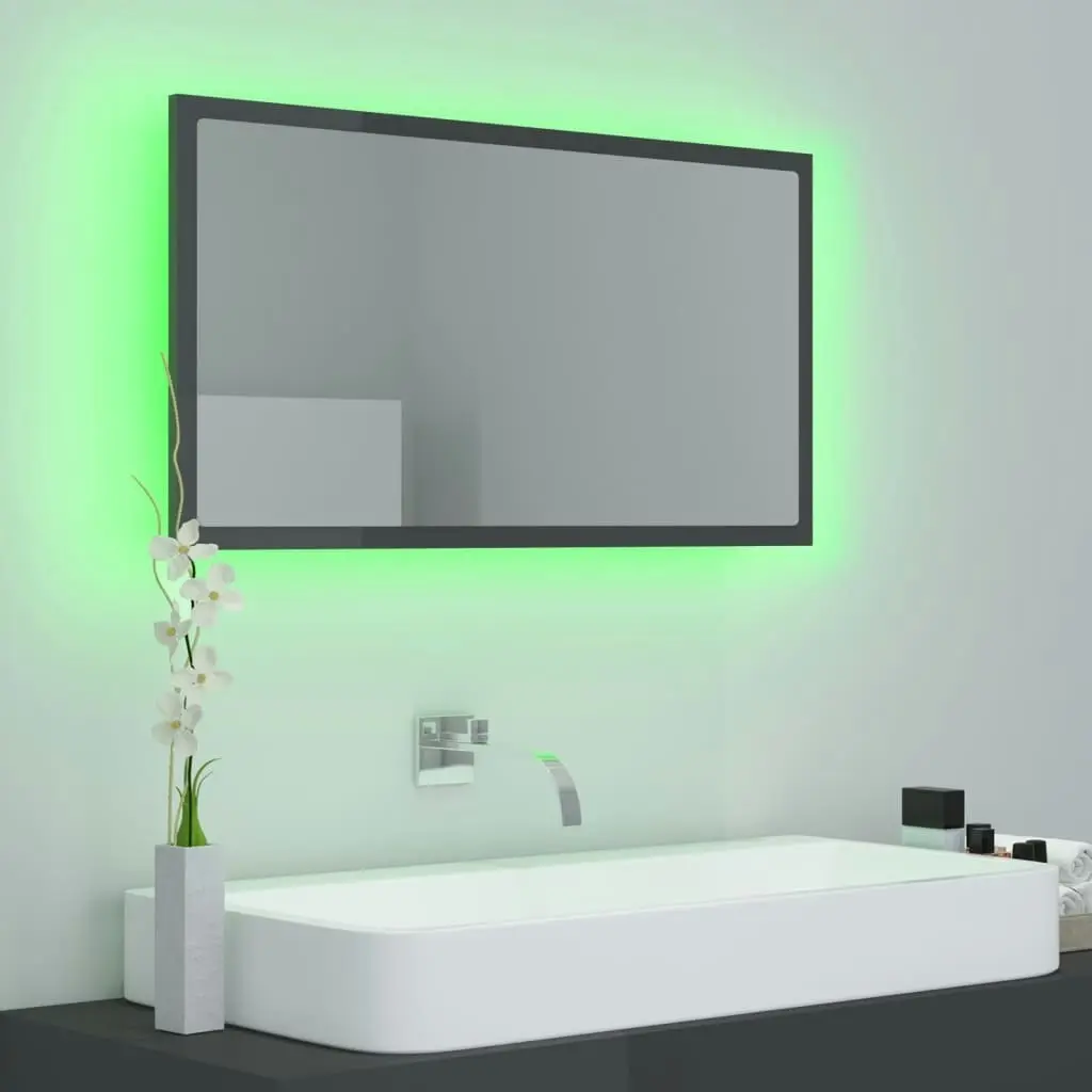 LED Bathroom Mirror High Gloss Grey 80x8.5x37 cm Acrylic 804931