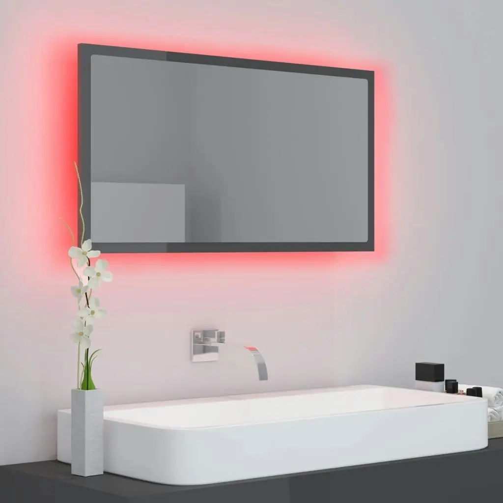 LED Bathroom Mirror High Gloss Grey 80x8.5x37 cm Acrylic 804931