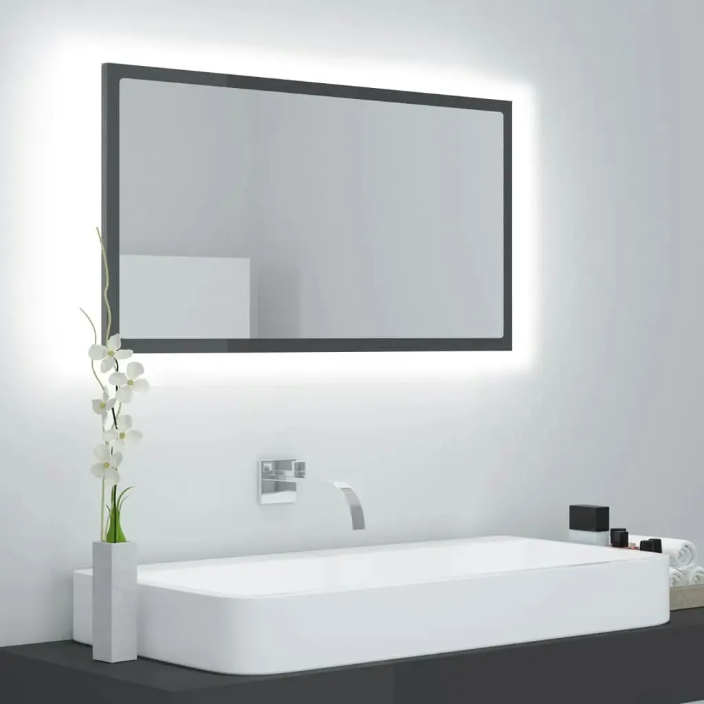 LED Bathroom Mirror High Gloss Grey 80x8.5x37 cm Acrylic 804931