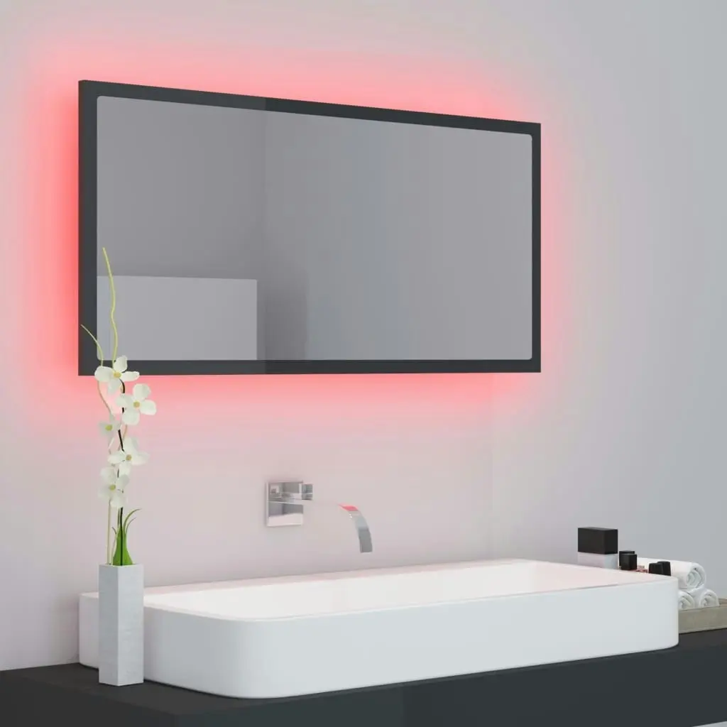 LED Bathroom Mirror High Gloss Grey 90x8.5x37 cm Acrylic 804939