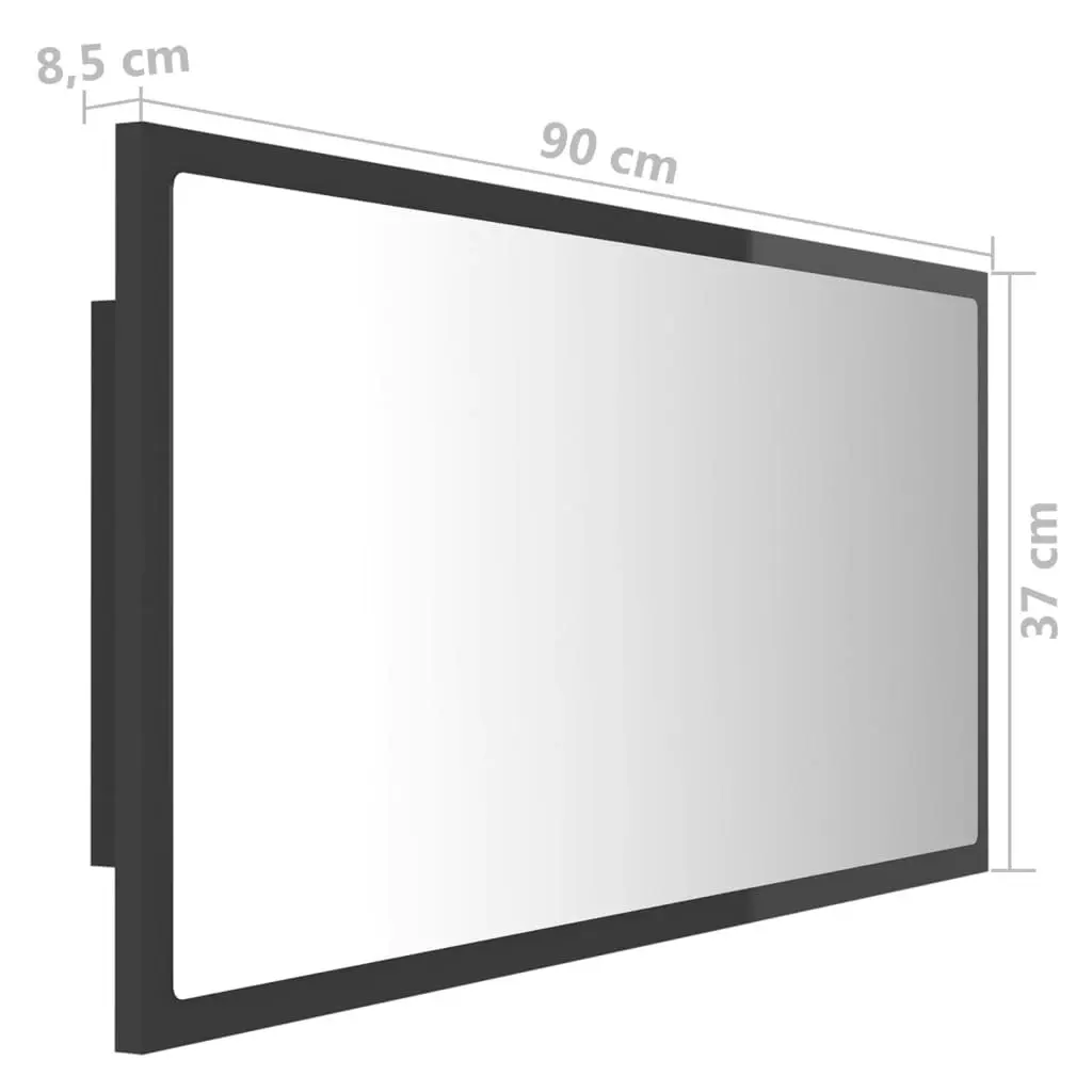 LED Bathroom Mirror High Gloss Grey 90x8.5x37 cm Acrylic 804939