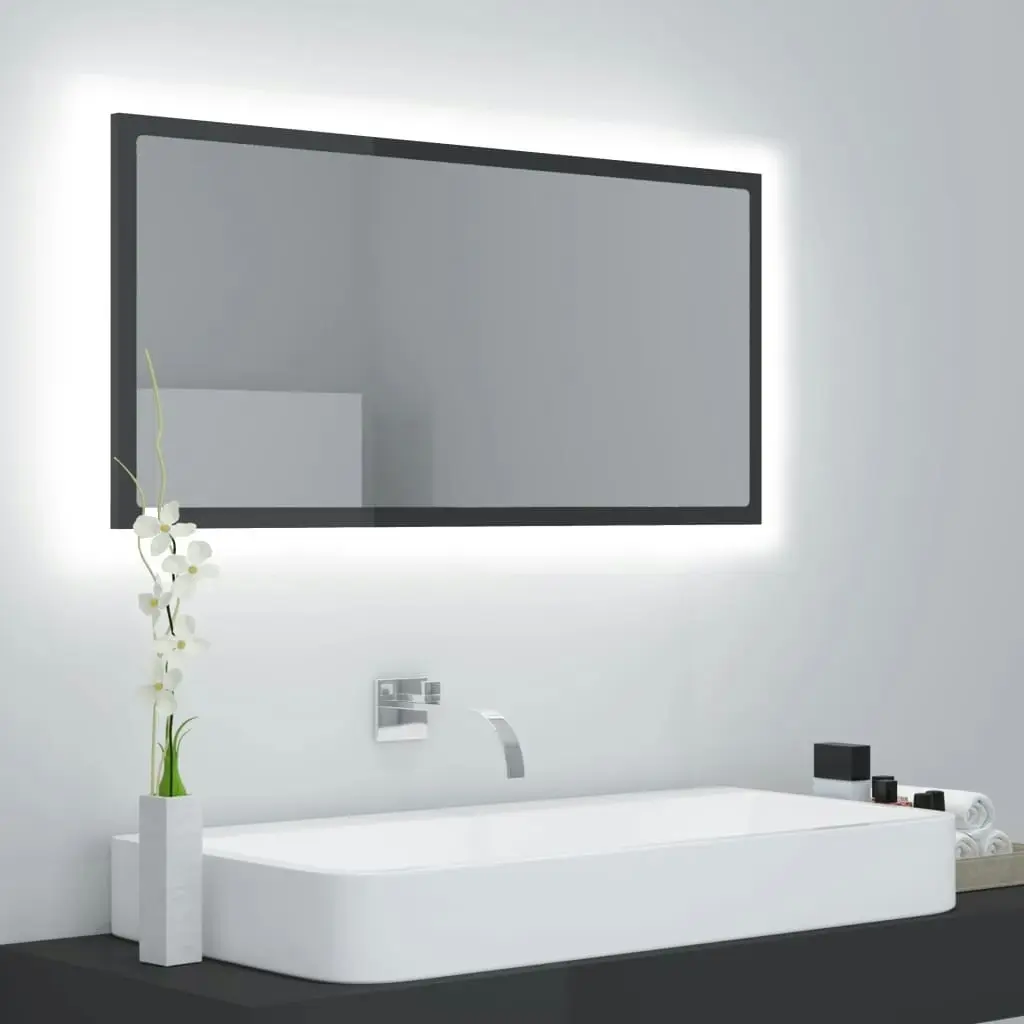 LED Bathroom Mirror High Gloss Grey 90x8.5x37 cm Acrylic 804939