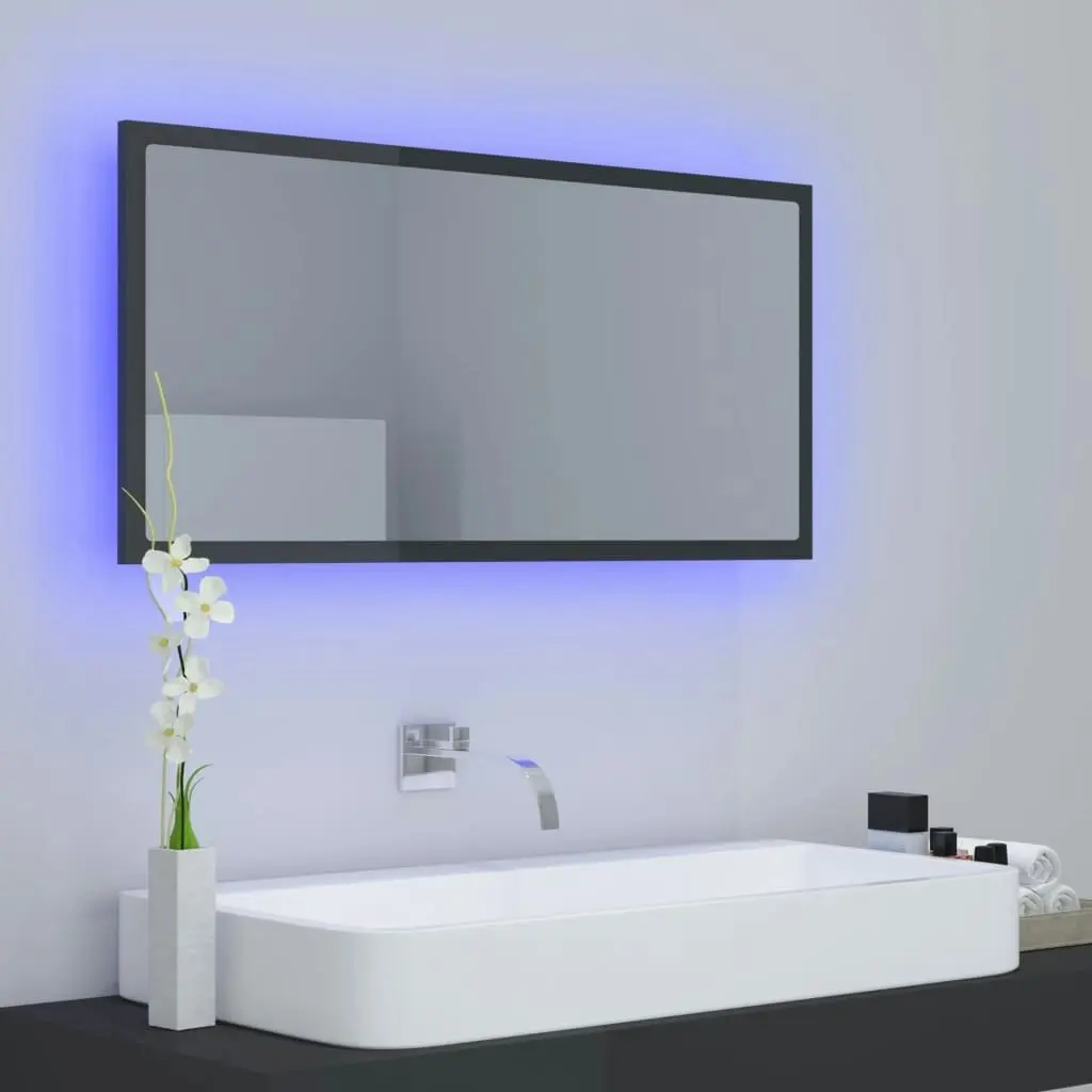 LED Bathroom Mirror High Gloss Grey 90x8.5x37 cm Acrylic 804939