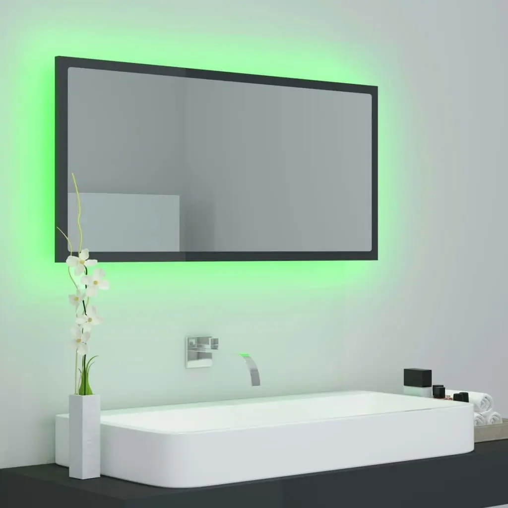 LED Bathroom Mirror High Gloss Grey 90x8.5x37 cm Acrylic 804939