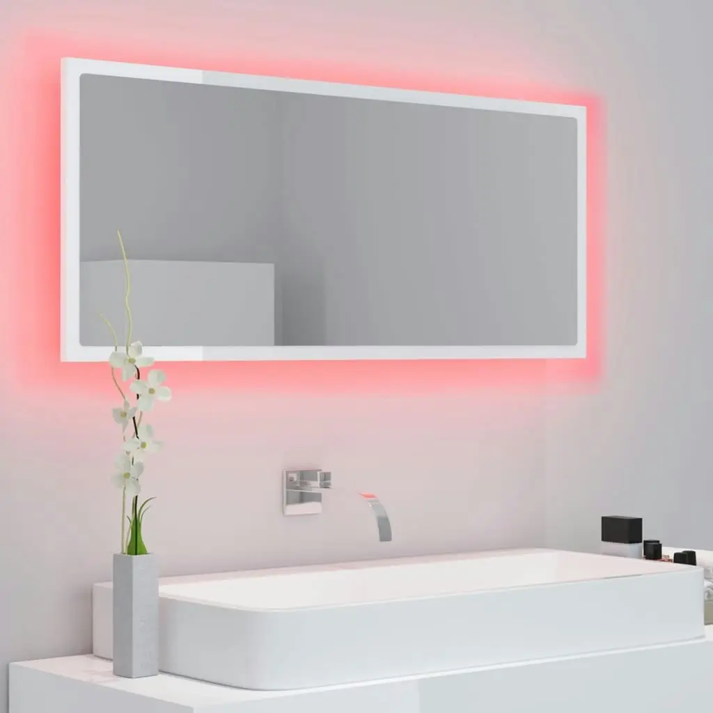 LED Bathroom Mirror High Gloss White 100x8.5x37 cm Acrylic 804945