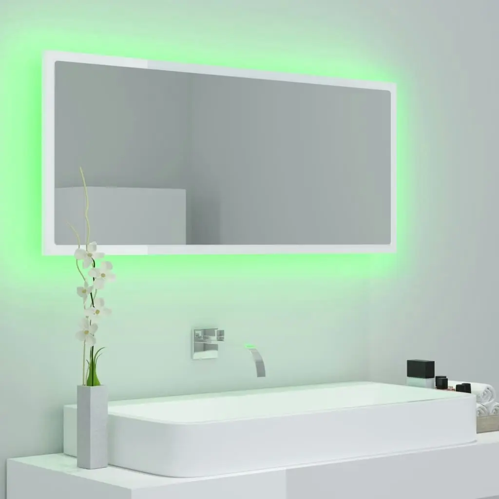 LED Bathroom Mirror High Gloss White 100x8.5x37 cm Acrylic 804945