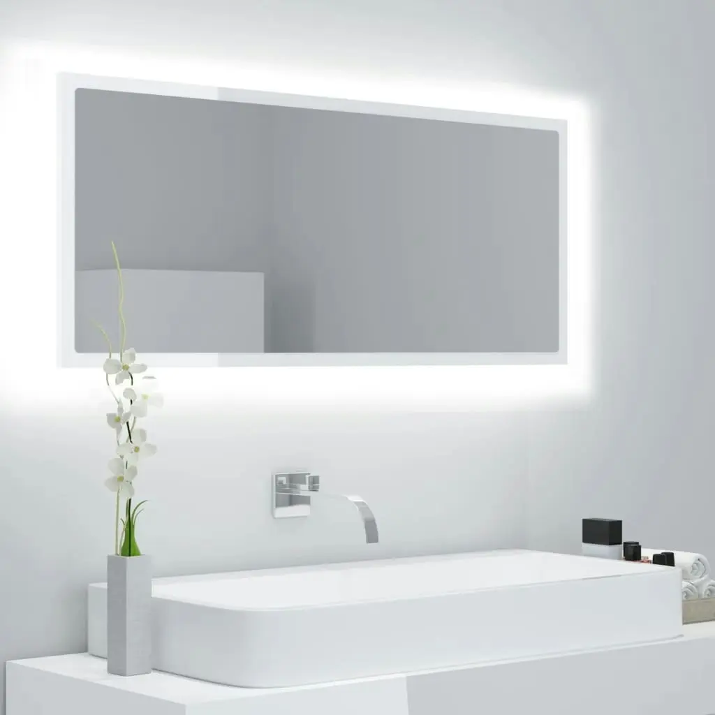 LED Bathroom Mirror High Gloss White 100x8.5x37 cm Acrylic 804945