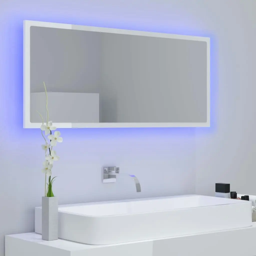 LED Bathroom Mirror High Gloss White 100x8.5x37 cm Acrylic 804945