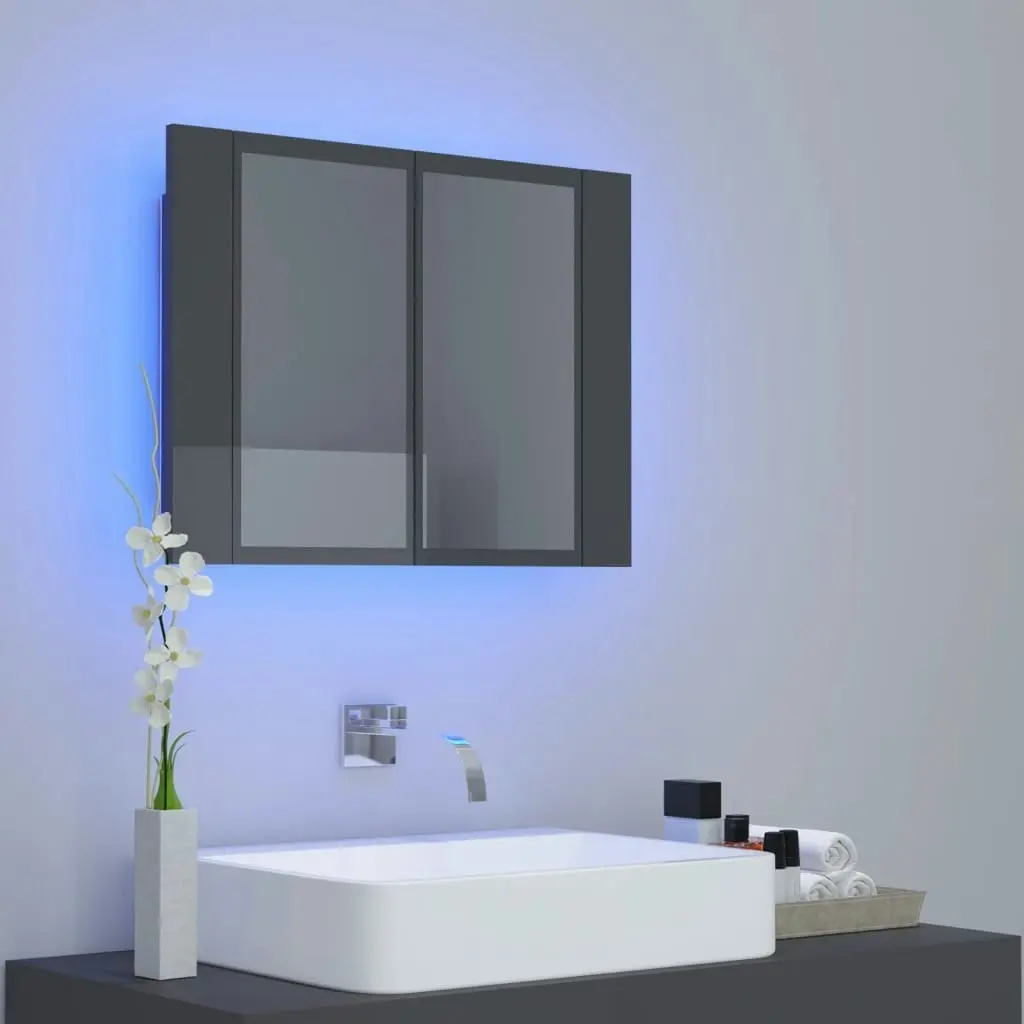 LED Bathroom Mirror Cabinet High Gloss Grey 60x12x45 cm Acrylic 804963