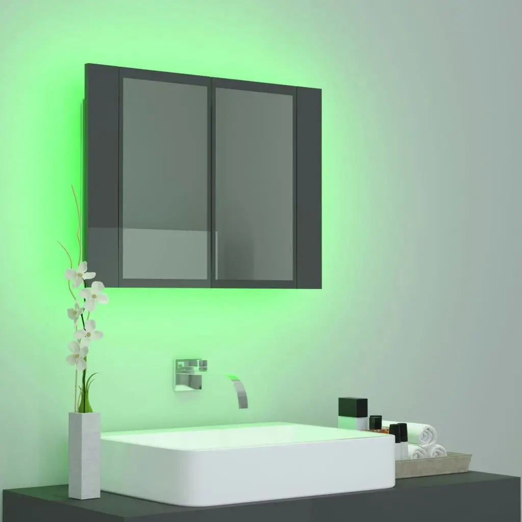 LED Bathroom Mirror Cabinet High Gloss Grey 60x12x45 cm Acrylic 804963