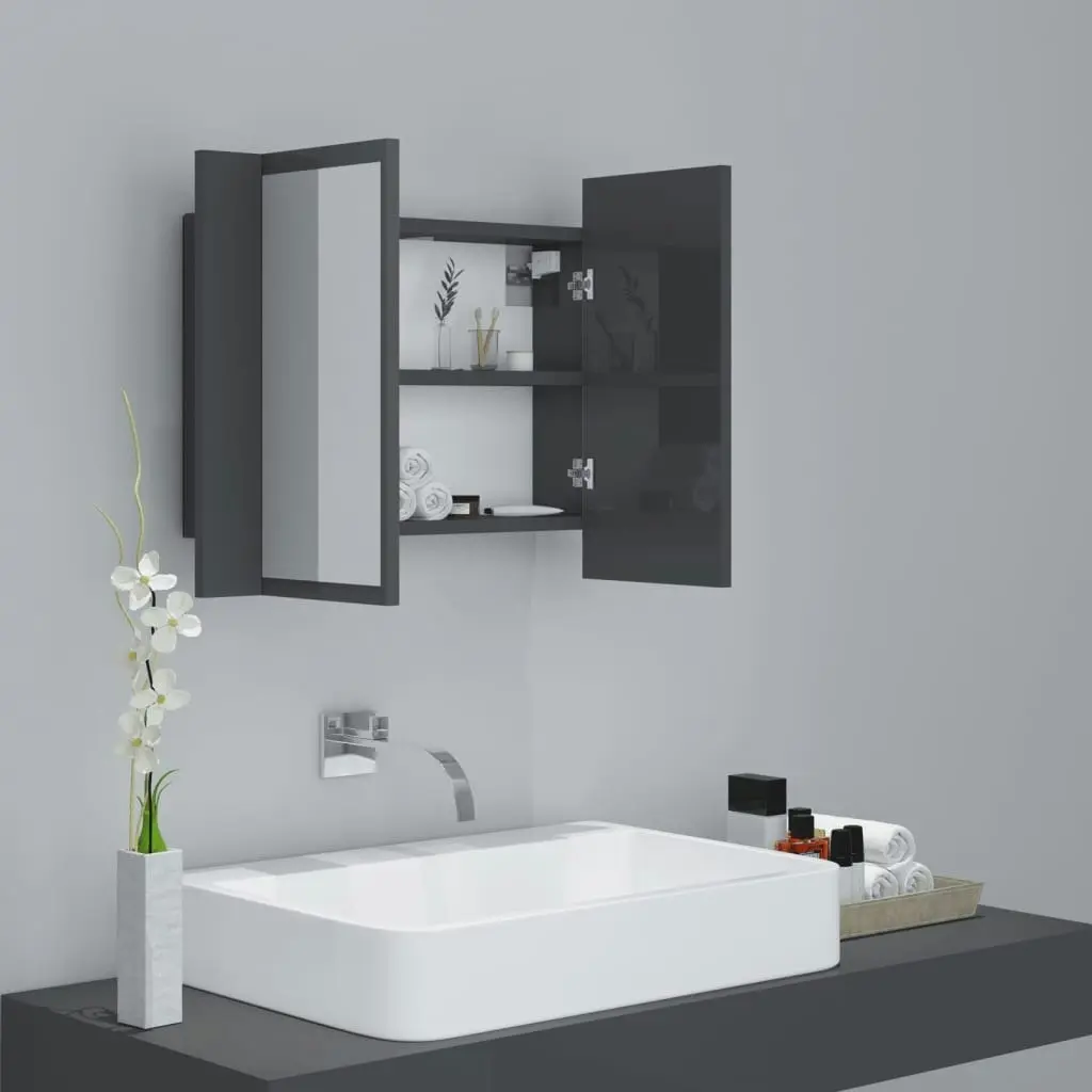 LED Bathroom Mirror Cabinet High Gloss Grey 60x12x45 cm Acrylic 804963