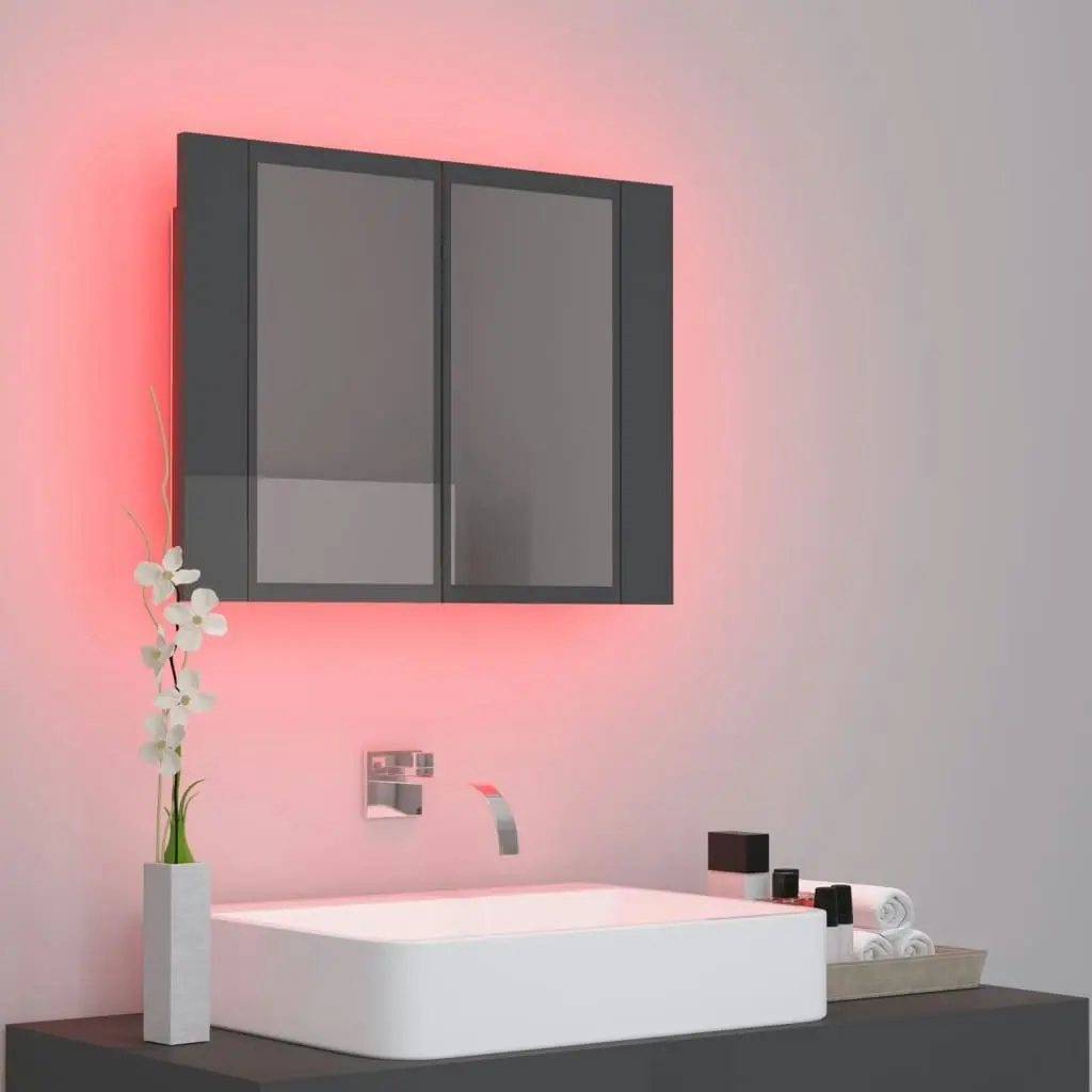 LED Bathroom Mirror Cabinet High Gloss Grey 60x12x45 cm Acrylic 804963