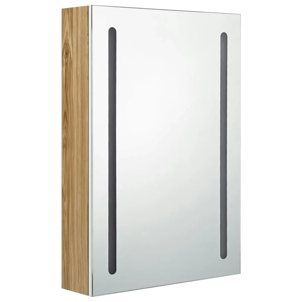 LED Bathroom Mirror Cabinet White and Oak 50x13x70 cm 326500