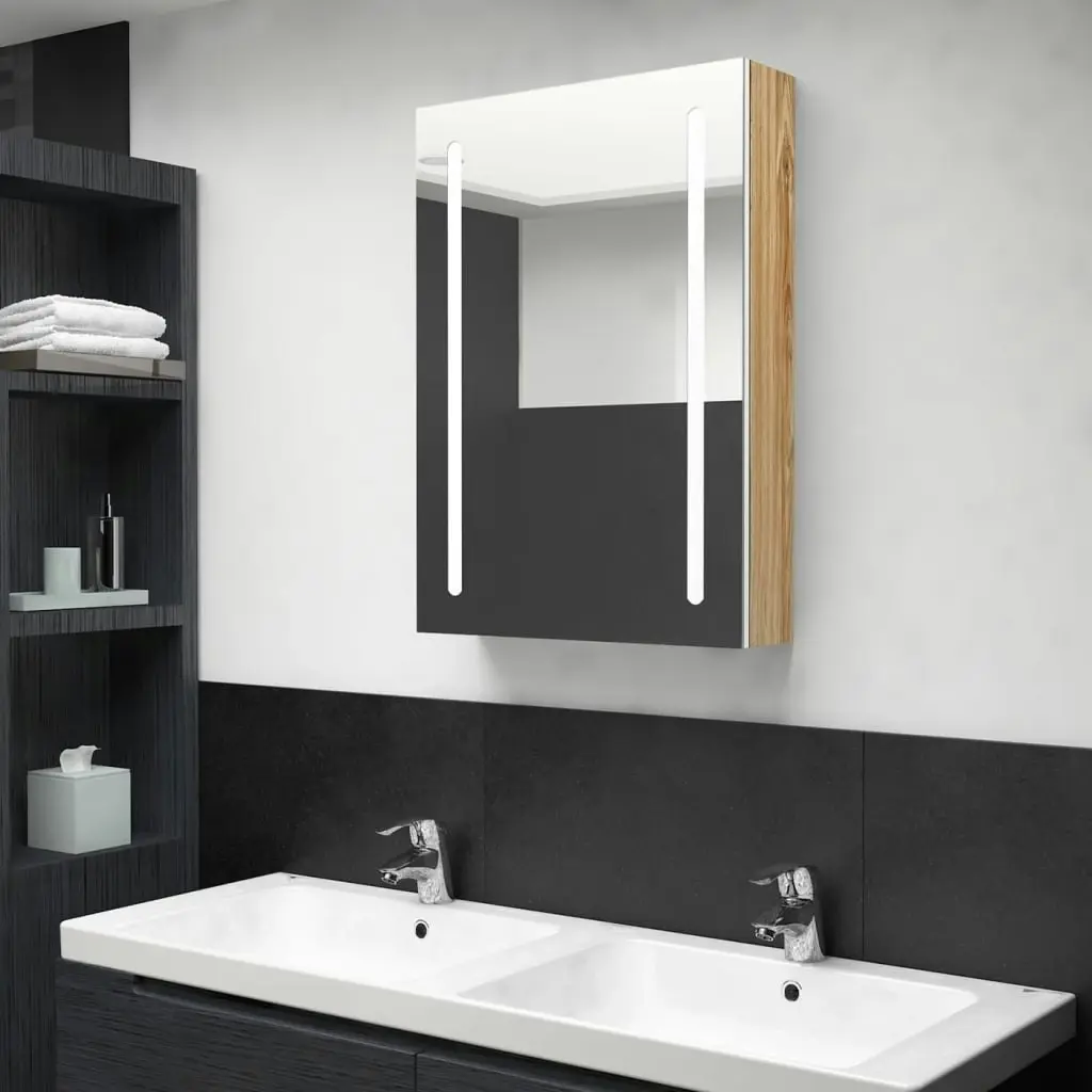 LED Bathroom Mirror Cabinet White and Oak 50x13x70 cm 326500