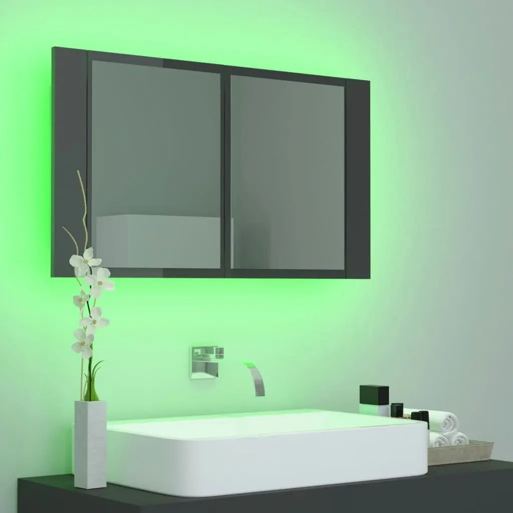 LED Bathroom Mirror Cabinet High Gloss Grey 80x12x45 cm Acrylic 804971