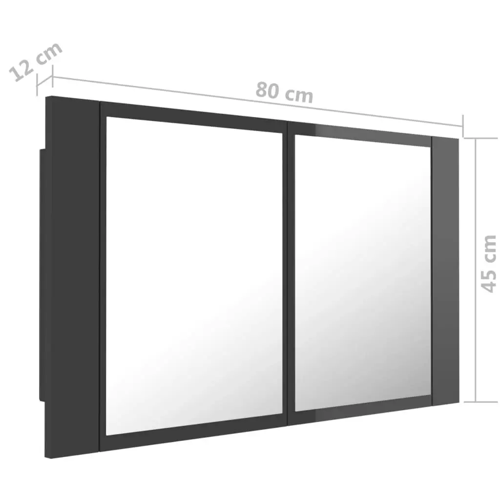 LED Bathroom Mirror Cabinet High Gloss Grey 80x12x45 cm Acrylic 804971