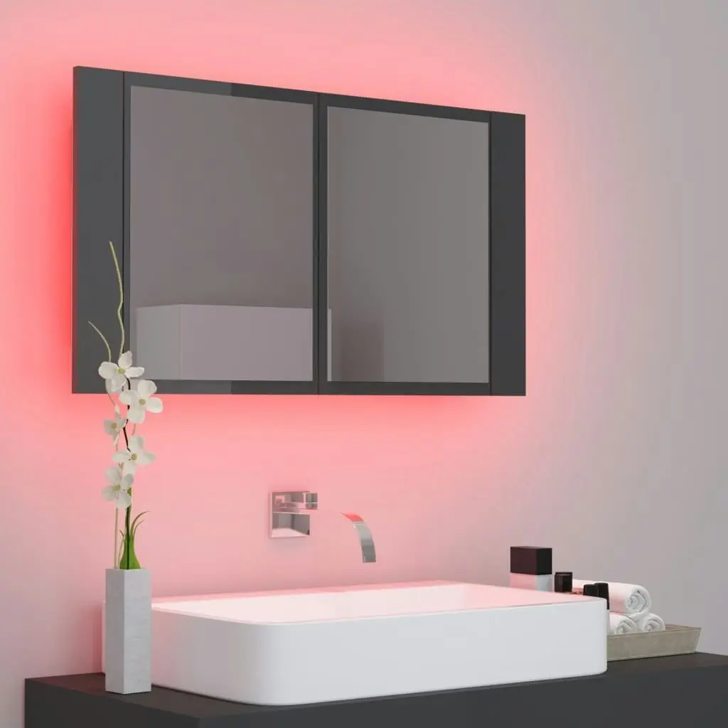 LED Bathroom Mirror Cabinet High Gloss Grey 80x12x45 cm Acrylic 804971