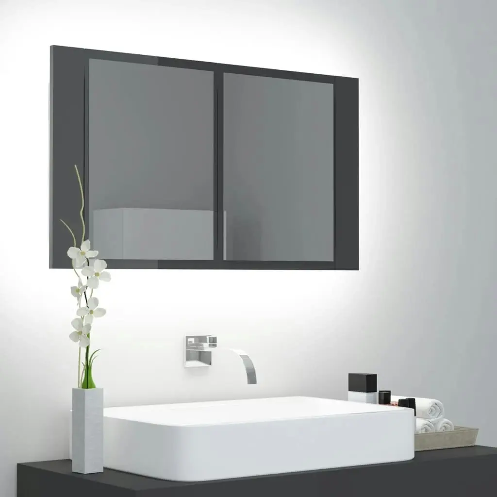 LED Bathroom Mirror Cabinet High Gloss Grey 80x12x45 cm Acrylic 804971