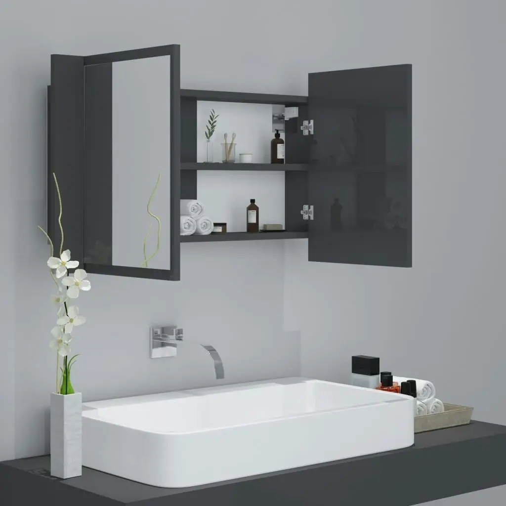 LED Bathroom Mirror Cabinet High Gloss Grey 80x12x45 cm Acrylic 804971