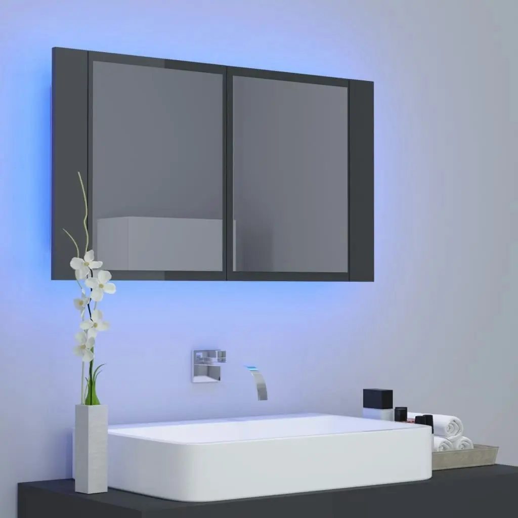 LED Bathroom Mirror Cabinet High Gloss Grey 80x12x45 cm Acrylic 804971