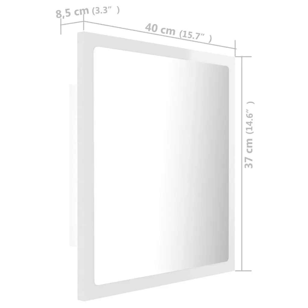 LED Bathroom Mirror High Gloss White 40x8.5x37 cm Acrylic 804913