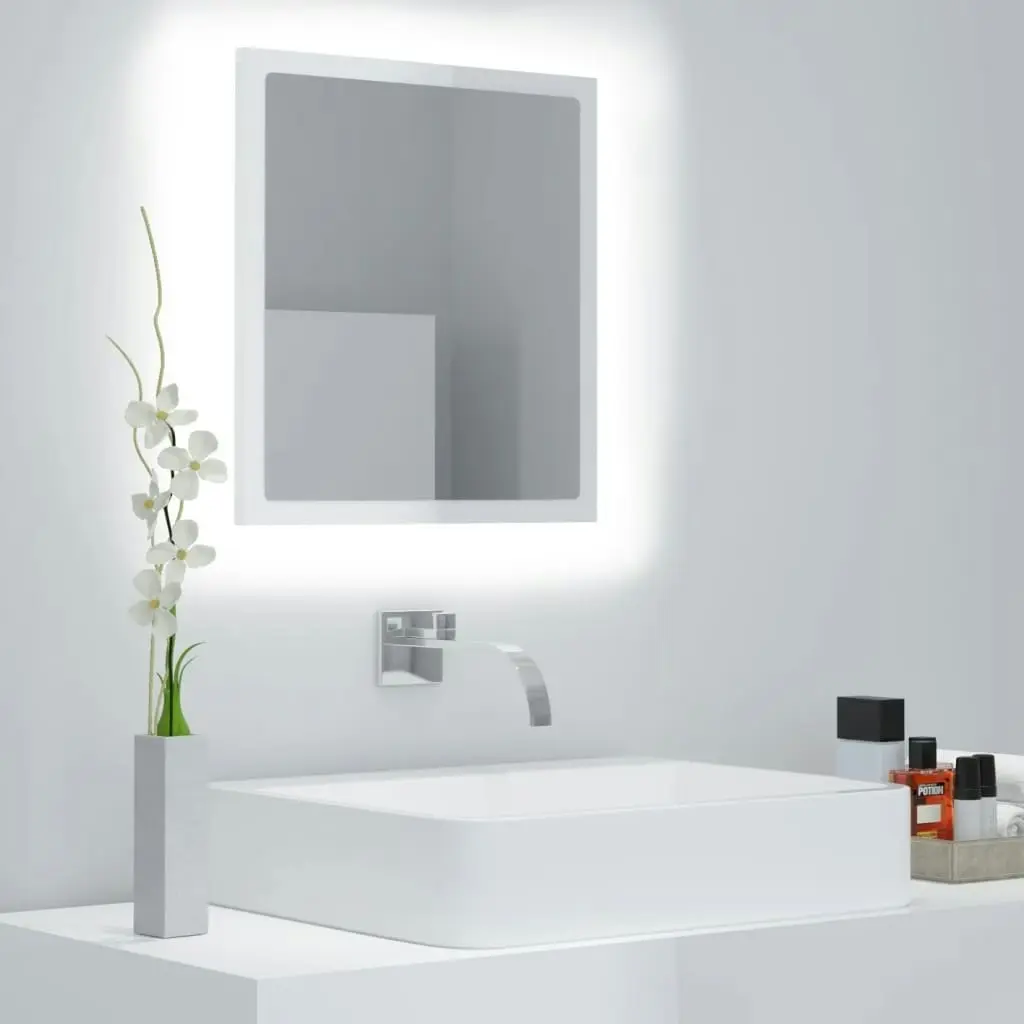 LED Bathroom Mirror High Gloss White 40x8.5x37 cm Acrylic 804913