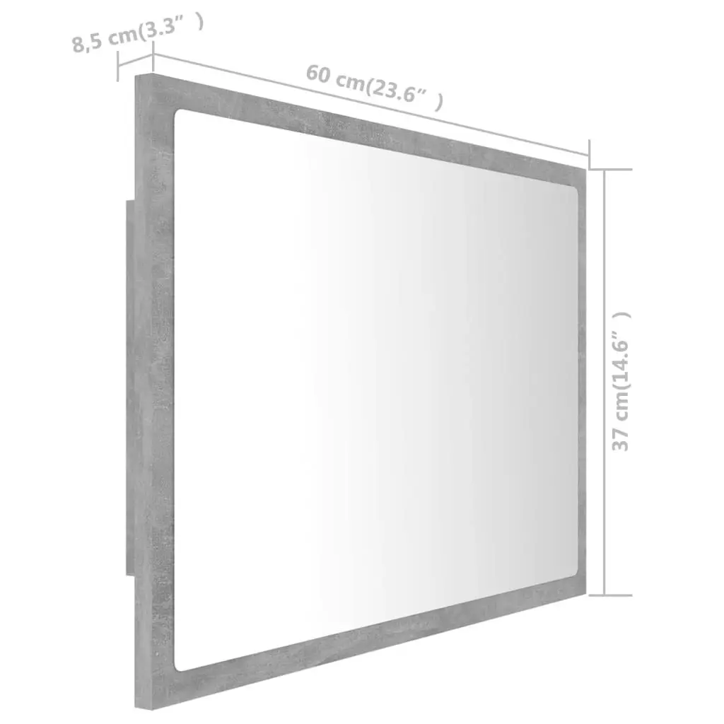 LED Bathroom Mirror Concrete Grey 60x8.5x37 cm Acrylic 804920