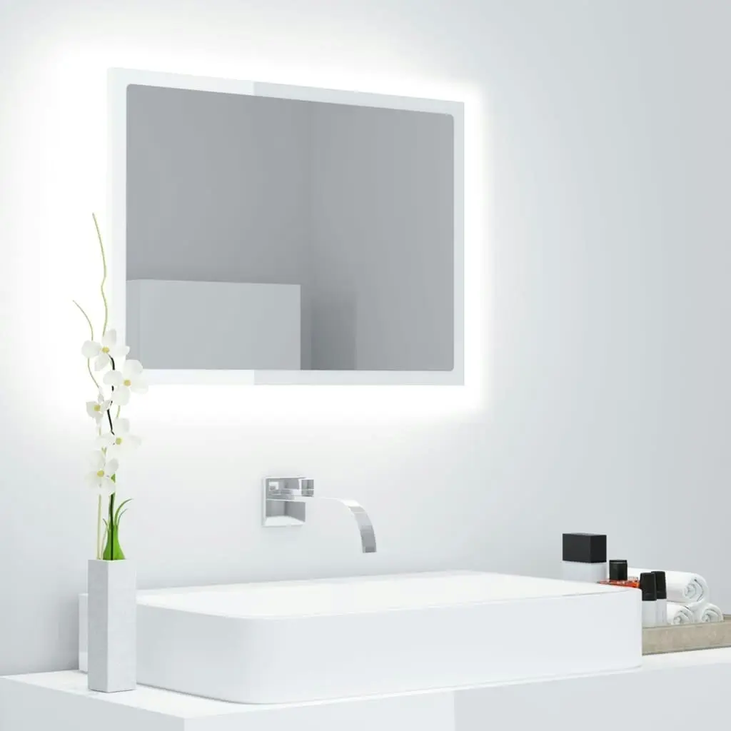 LED Bathroom Mirror High Gloss White 60x8.5x37 cm Acrylic 804921