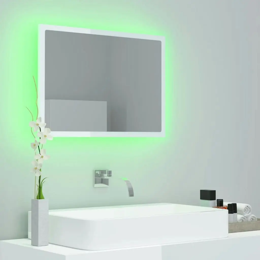 LED Bathroom Mirror High Gloss White 60x8.5x37 cm Acrylic 804921