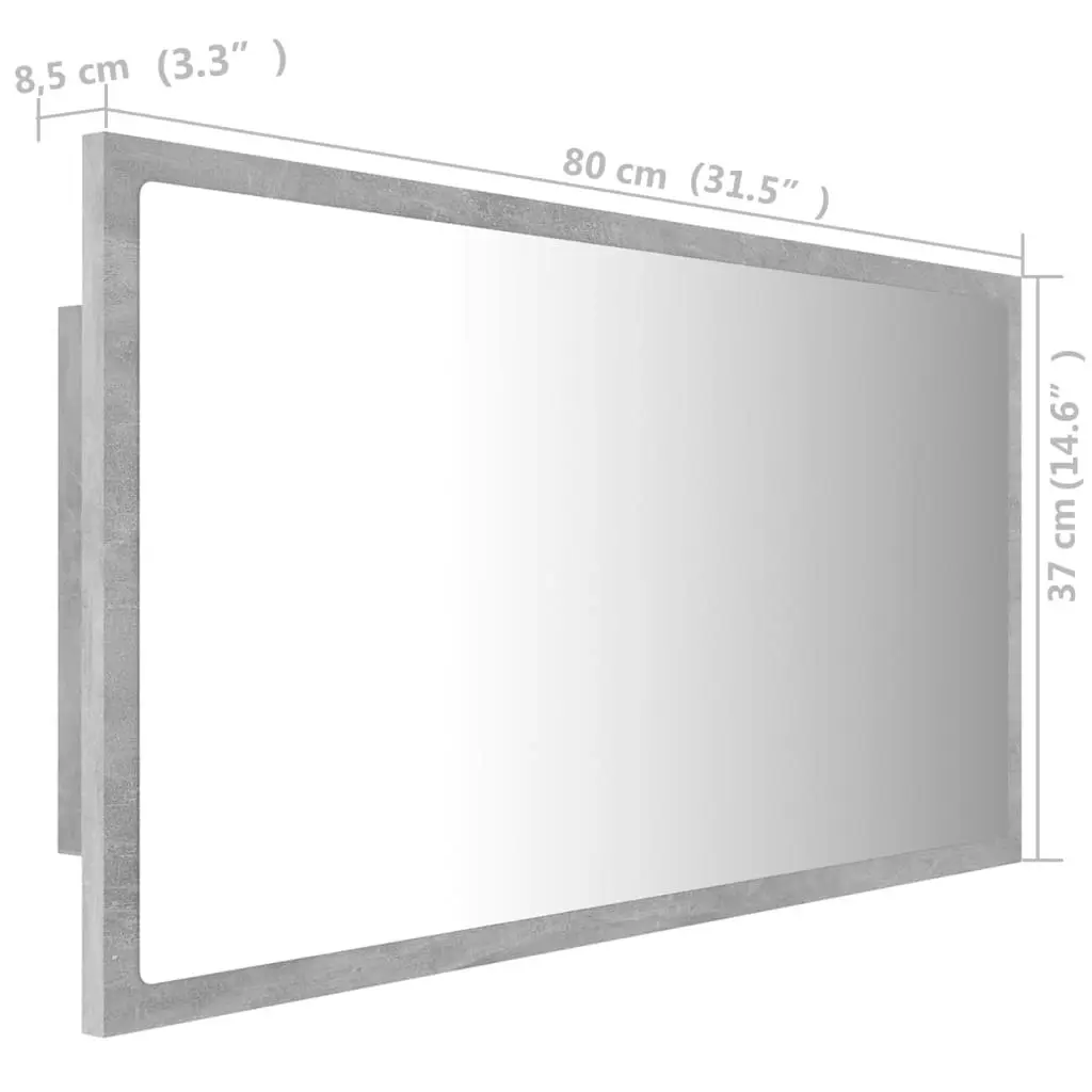 LED Bathroom Mirror Concrete Grey 80x8.5x37 cm Acrylic 804928