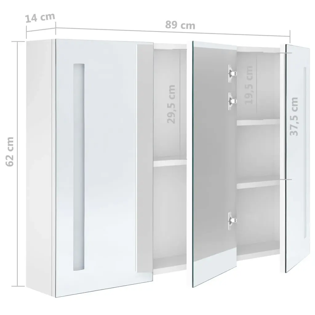 LED Bathroom Mirror Cabinet 89x14x62 cm Shining White 326531