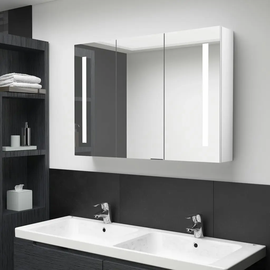 LED Bathroom Mirror Cabinet 89x14x62 cm Shining White 326531