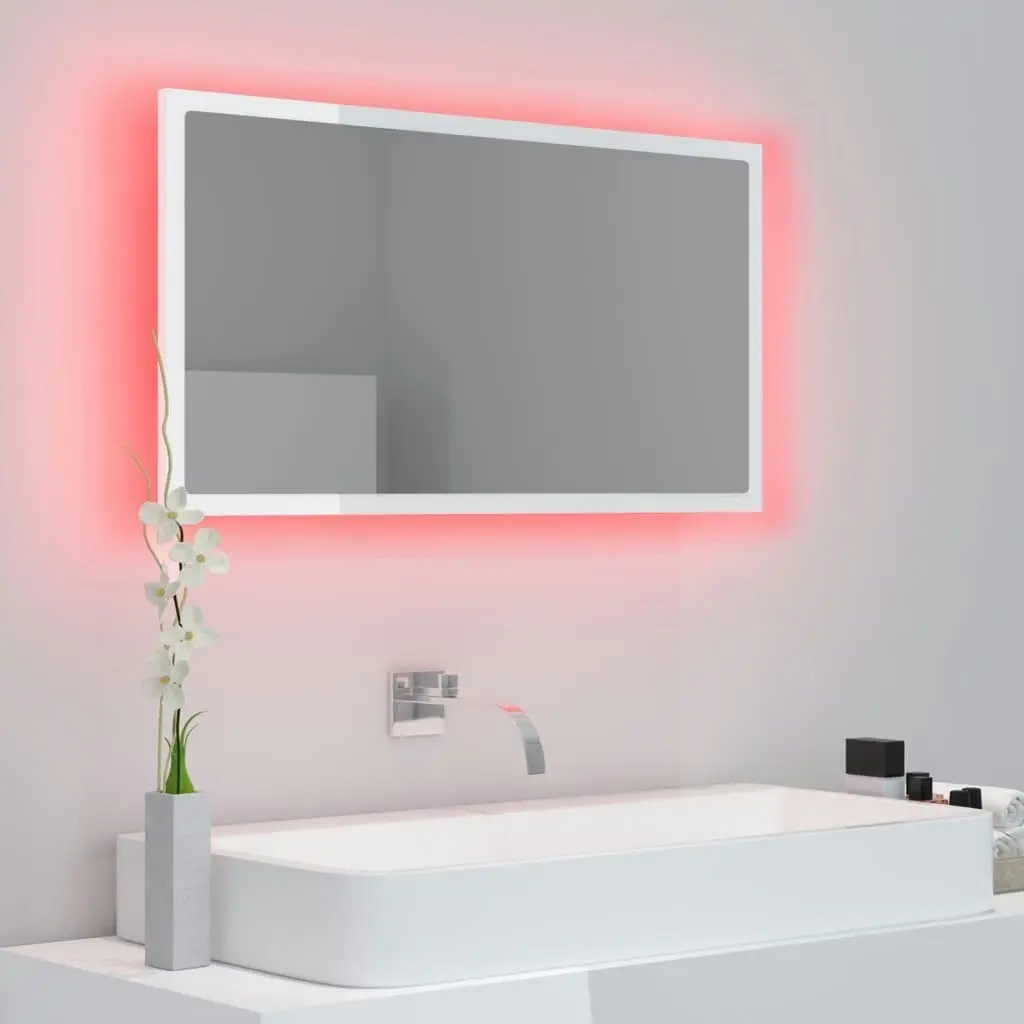 LED Bathroom Mirror High Gloss White 80x8.5x37 cm Acrylic 804929