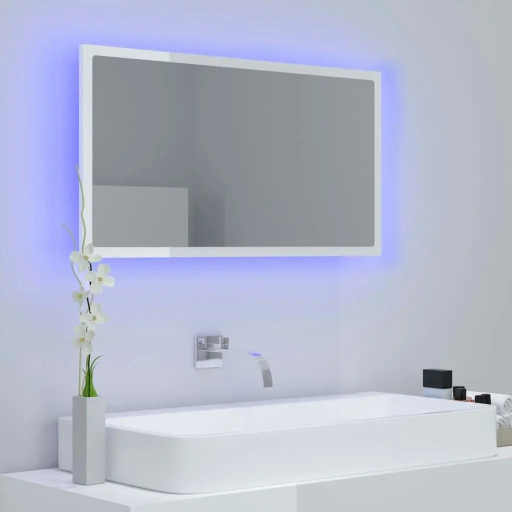 LED Bathroom Mirror High Gloss White 80x8.5x37 cm Acrylic 804929