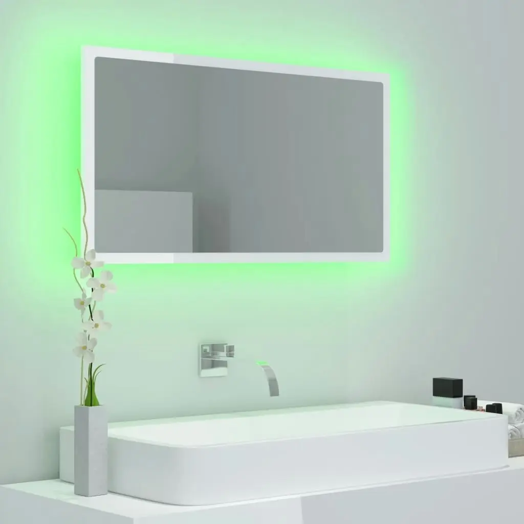 LED Bathroom Mirror High Gloss White 80x8.5x37 cm Acrylic 804929