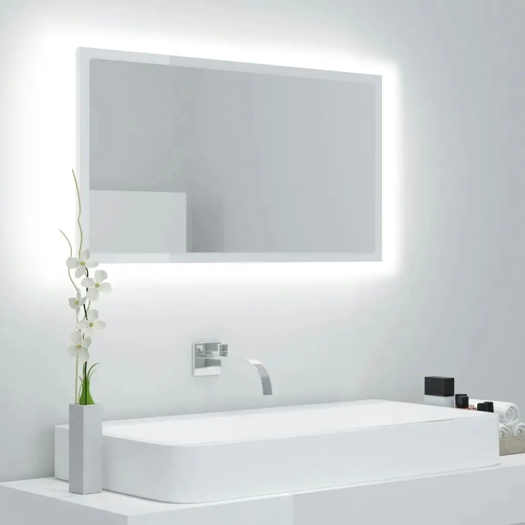 LED Bathroom Mirror High Gloss White 80x8.5x37 cm Acrylic 804929