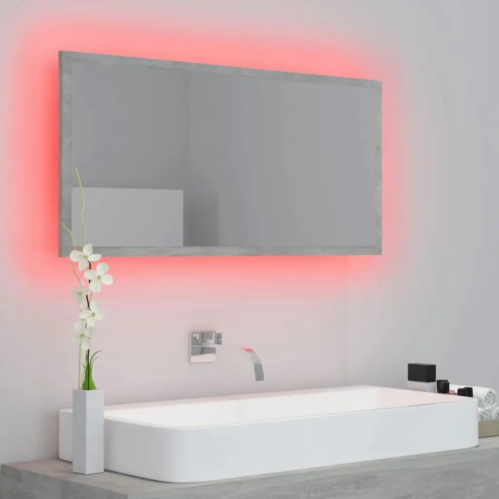 LED Bathroom Mirror Concrete Grey 90x8.5x37 cm Acrylic 804936