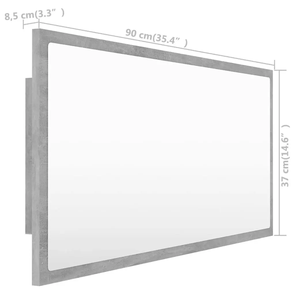 LED Bathroom Mirror Concrete Grey 90x8.5x37 cm Acrylic 804936